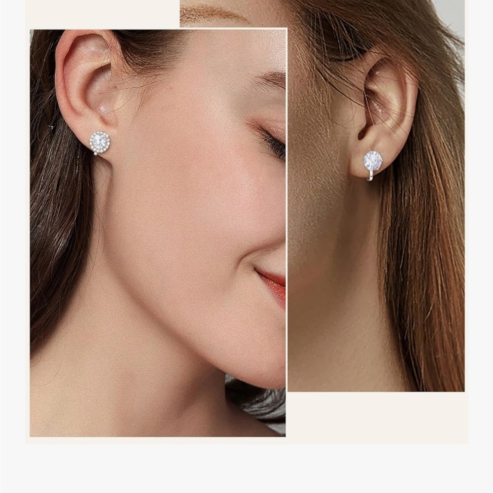 Sparking Hypoallergenic Cubic Zirconia Clip on Earrings 9mm NEW
